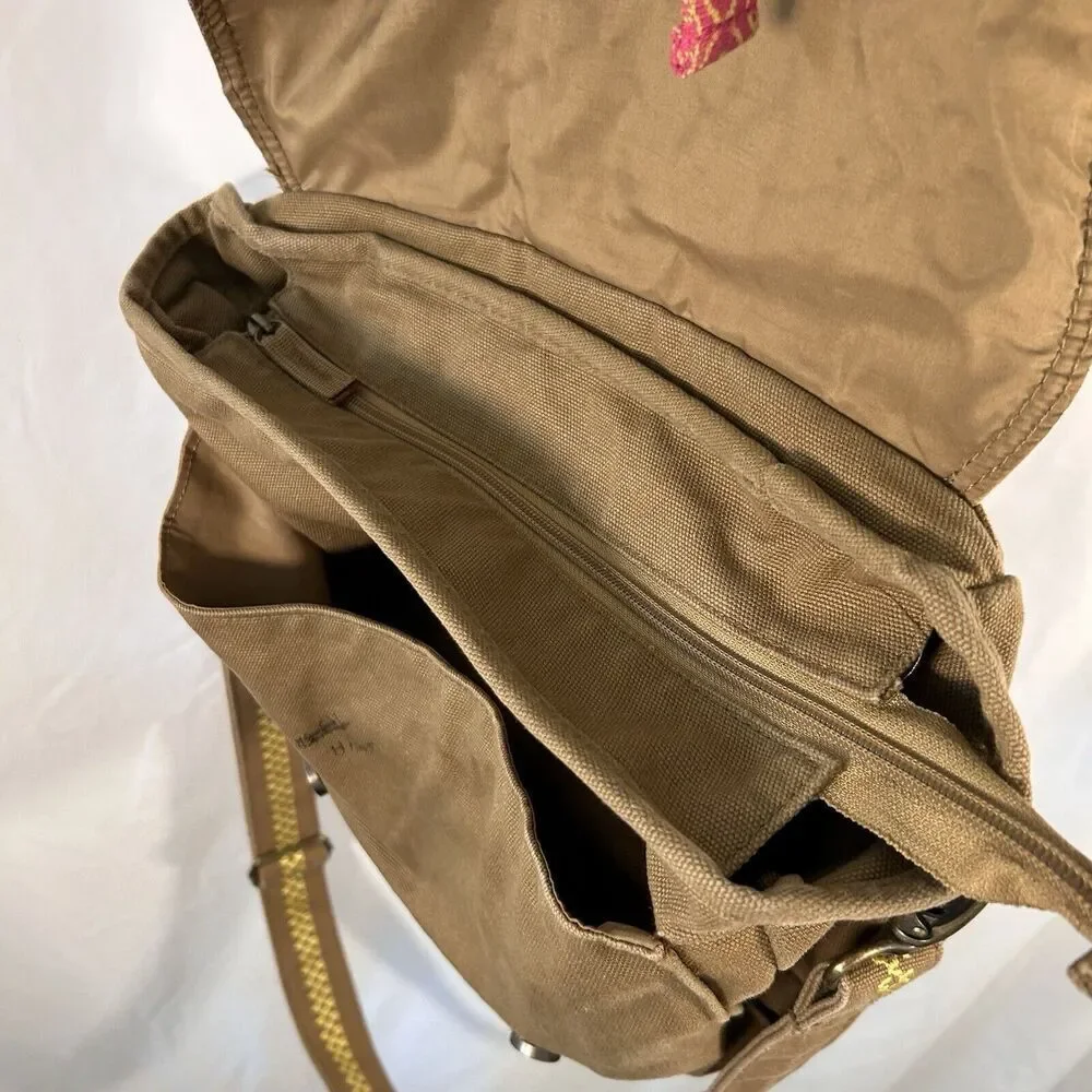 American Girl Tote Bag Brown Canvas Zip Top Pockets Shoulder Strap Magnetic Snap